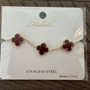 Gold and Red Clover Bracelet